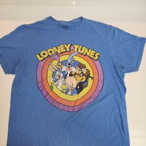 Looney Tunes Character Circle Graphic T-Shirt Blue Mens Med Bugs Bunny Taz Retro